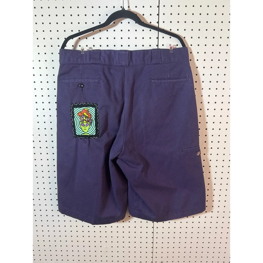 Upcycled Dickies Shorts Purple Alien Mushroom Graphic Patch One of One